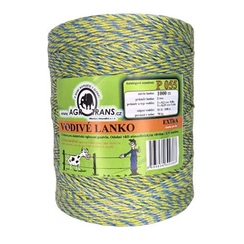 Lanko pro elektrický ohradník, Ø 2mm, 1000m, modro-žluté